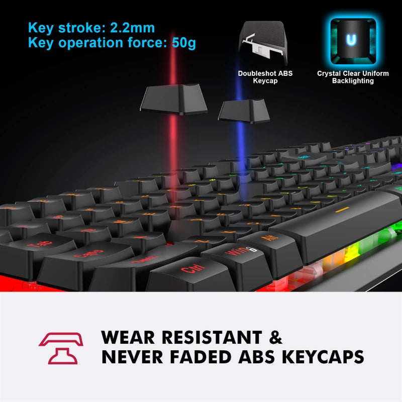 NPET K10 Wired Gaming Keyboard, LED Backlit, Spill-Resistant Design, Multimedia Keys, Quiet Silent USB Membrane Keyboard for Desktop, Computer, PC (Black) - Image 3